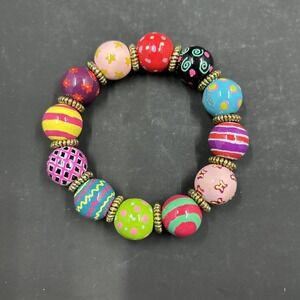 Vintage Chunky‎ Beaded Folk Art Stretch Bracelet